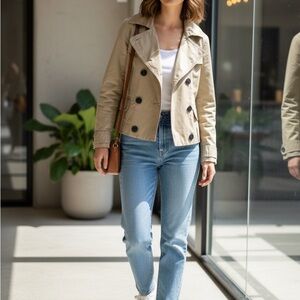 GAP Tan Quilted Jacket with Yellow Trim